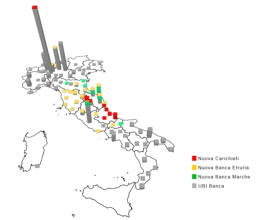 Mappa nuovi sportelli UBI Banca